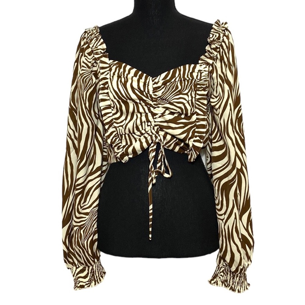 Papaya Animal Print Cinched Long Sleeve Crop Top L